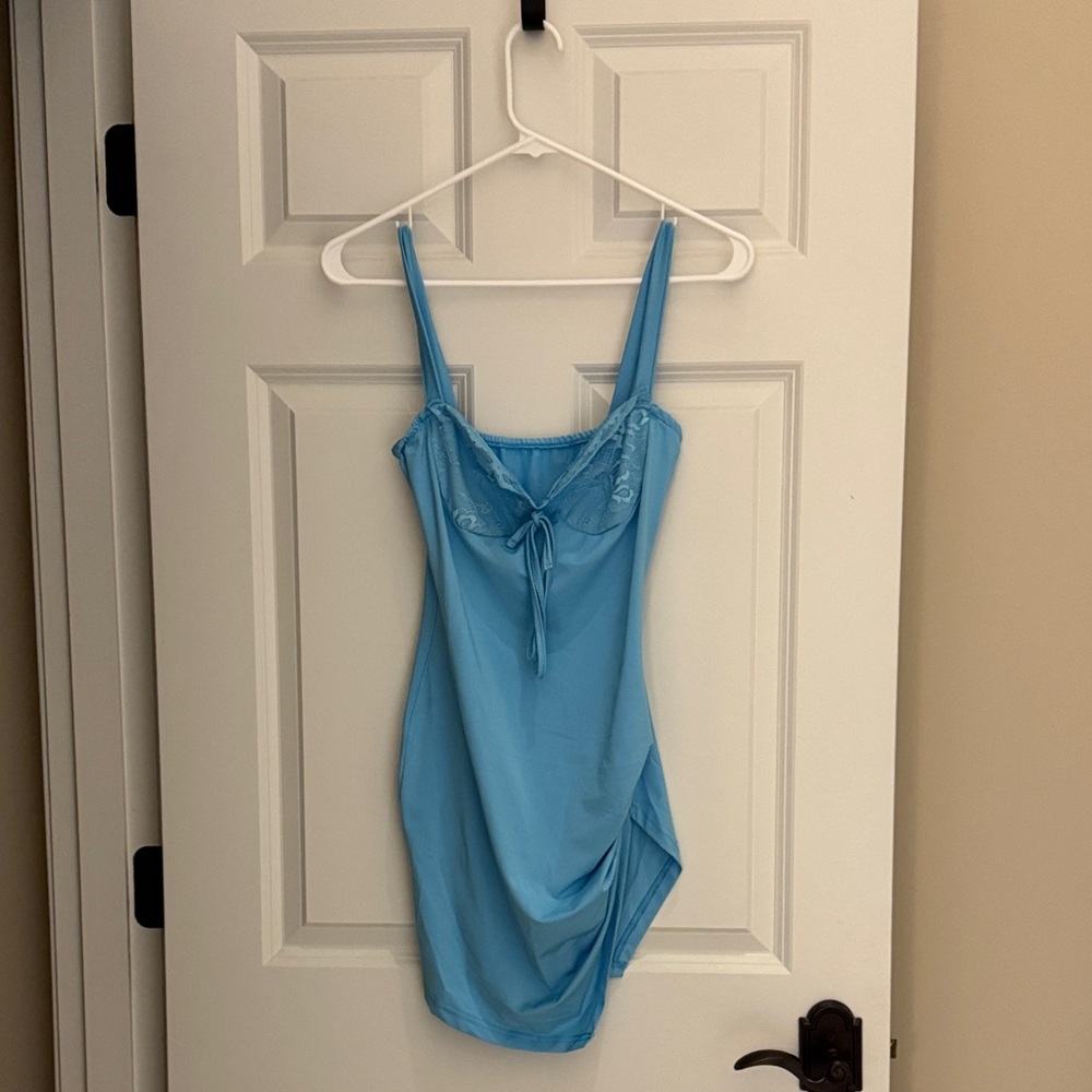 Blue Side Slit Mini Dress